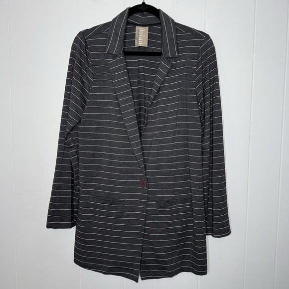 Dolan Left Coast Anthropologie Women’s Striped Gray Blazer Size Large - Picture 1 of 6